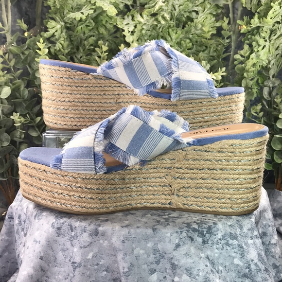 JustFab Yes Girl Lt.Blue & White Crossband Espadrille Wedges WMS 8.5☀️NWOT☀️ - Picture 5 of 12